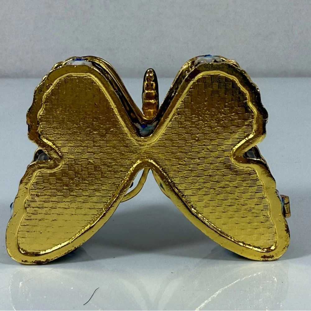 Gold-Tone Butterfly Enamel Magnet Hinged Trinket Box in‎ Green and Teal